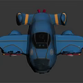 Blue Spaceship With Four Red Yellow Propellers And Round Windows For Space Exploration 3d model