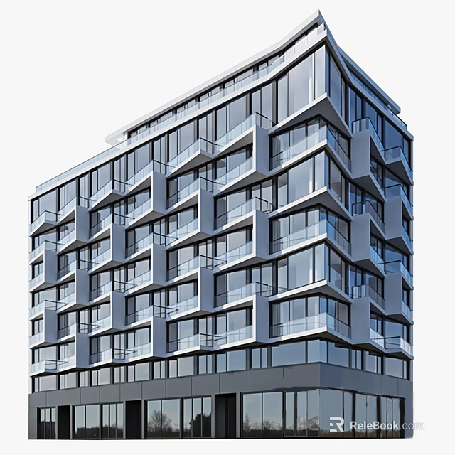 Modern High Rise Apartment Building Exterior Featuring Glass Windows Balconies And Contemporary Design 3d model 