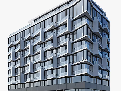Modern High Rise Apartment Building Exterior Featuring Glass Windows Balconies And Contemporary Design 3d model