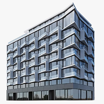 Modern High Rise Apartment Building Exterior Featuring Glass Windows Balconies And Contemporary Design 3d model