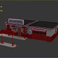 Gas Station Equipment With Fuel Pump Red White Building And Fast Navy Service Sign
