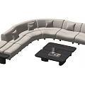 Beige Sectional Sofa With Multiple Cushions Coffee Table And Side Lamp 3d model