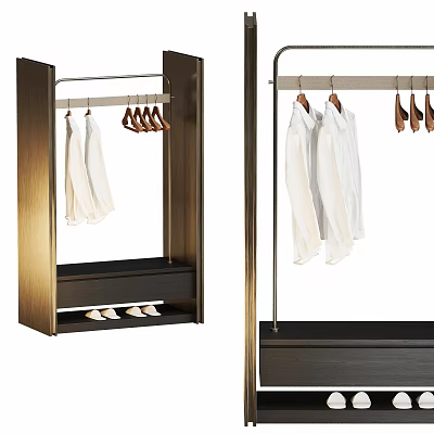 Modern Wardrobe Door Interior Design With Hanging Rod White Shirts Drawer And Shoes 3d model