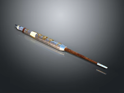 Elegant Handcrafted Pen With Brown Wooden Body Silver Metal Tip And Smooth Surface Reflection 3d model