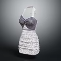 Elegant Striped Bow Front Dress With Layered Patterned Skirt Design