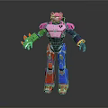 Colorful Robot Toy Featuring Pink Upper Body Green Biological Arm And Mixed Character Creature Elements