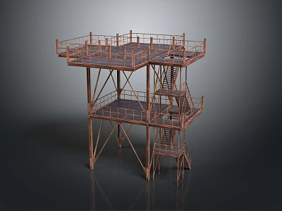 Industrial Metal Platform Structure With Multi Level Decks Staircases And Railings 3d model