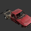 Rusty Red Old Truck Cab Body With Dismantled Chassis And Wheels