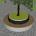 Round Outdoor Wooden Bench Under Tree with Grass Around Trunk on Paved Ground