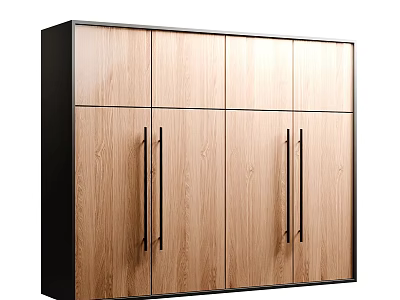 Modern Wardrobe Interior Design With Oak Wood Doors Black Frame And Metal Handles 3d model
