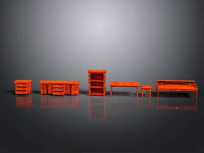 Red Wooden Furniture Set With Cabinets Tables And Drawer Units 3d model