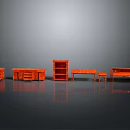 Red Wooden Furniture Set With Cabinets Tables And Drawer Units