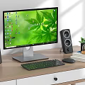 Modern computer monitor keyboard sound mouse succulent plant 3d model