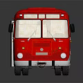 Red and White Classic Bus with Reflective Surface and Sleek Body Design