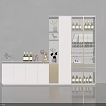 Modern Wine Cabinet With Glass Door Shelves Counter Top And Decorative Wine Bottles