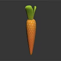 Vibrant Orange Carrot With White Polka Dots And Green Leaves Isolated On Dark Background