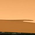Cartoon Desert Scene with Green Cactus Blue Sky White Clouds Grass Stones and Distant Hills