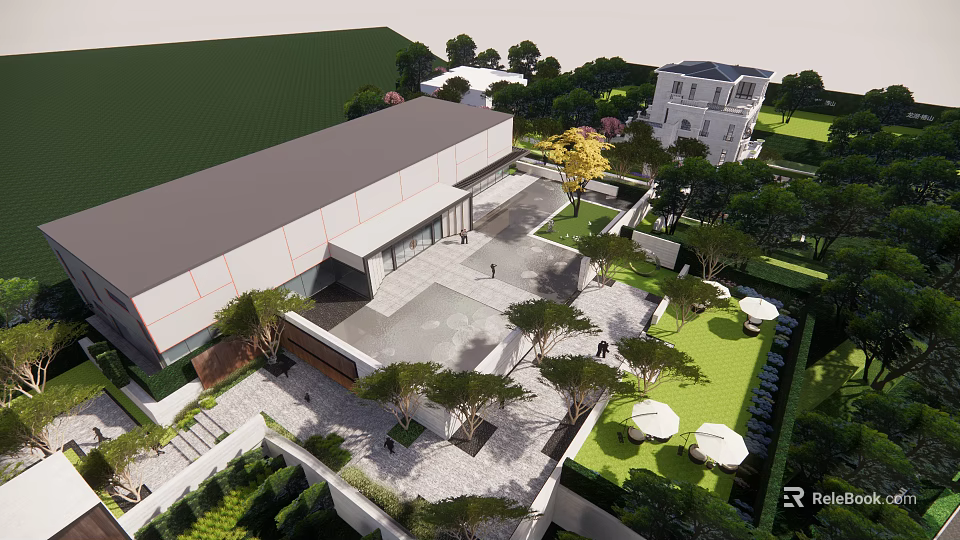Modern Garden Landscape Design With Open Plaza Greenery Trees And Leisure Areas 3d model 