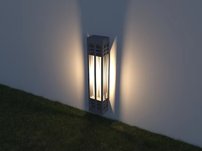 Outdoor Wall Light With Grid Design Illuminating Garden Yard At Night 3d model