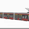 Modern Red and White Tram with Large Windows Sliding Doors and Pantograph