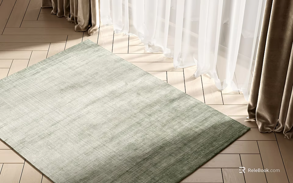 Light Green Square Rug On Tile Floor Near Curtains 3d model
