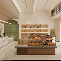 Modern Pastry Shop Interior With Display Cases Assorted Pastries Green Tiled Wall And Arched Design
