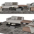 Modern Sofa and Coffee Table Set with Neutral Tones Pillows and Throw Blankets 3d model