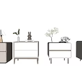 Modern Light Colored Bedside Tables With Drawers Plants Lamp And Decorative Items 3d model
