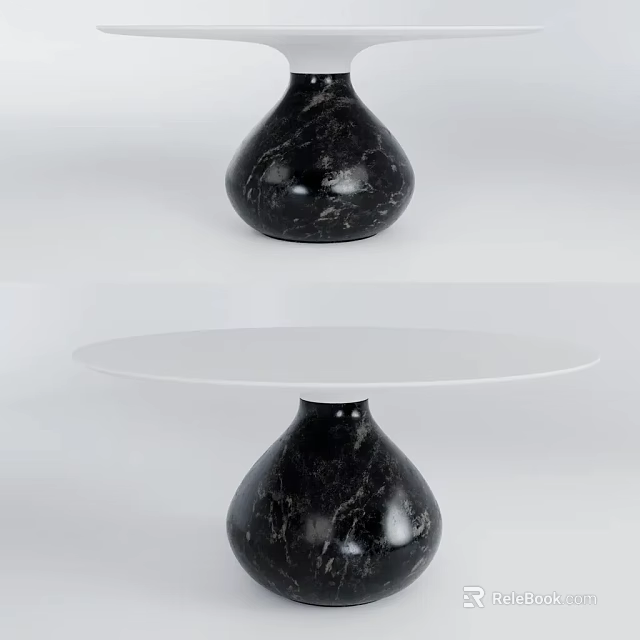 Modern Coffee Table With Vase Shaped Black Marble Base And Round White Tabletop 3d model 
