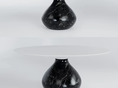 Modern Coffee Table With Vase Shaped Black Marble Base And Round White Tabletop 3d model