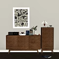 Wooden Entryway Cabinet And Side Cabinet With Drawers Decorative Painting And Table Lamp
