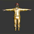 Yellow Firefighter Protective Uniform With Red Helmet And Reflective Safety Strips