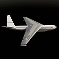 Streamlined Passenger Airplane Flying With Blue Stripe Aerodynamic Wings And Tail