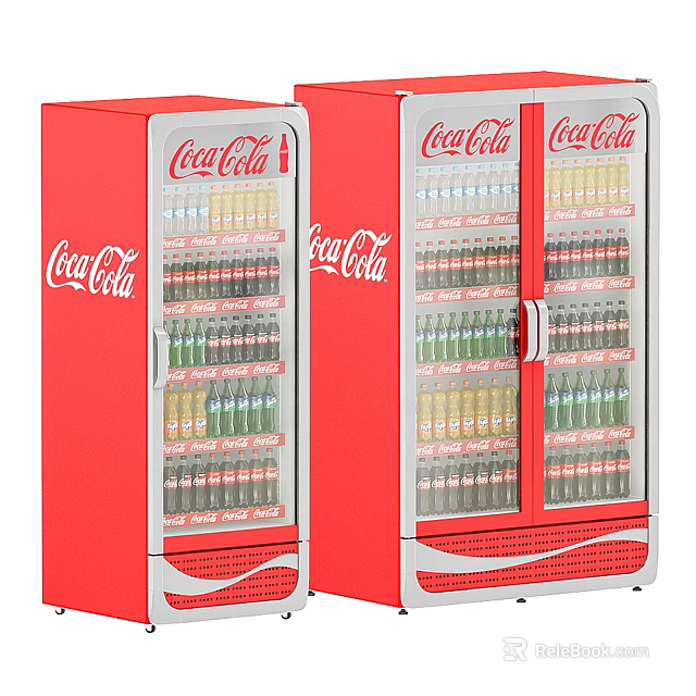 Red Coca-Cola Beverage Display Refrigerator with Glass Door and Assorted Drinks 3d model