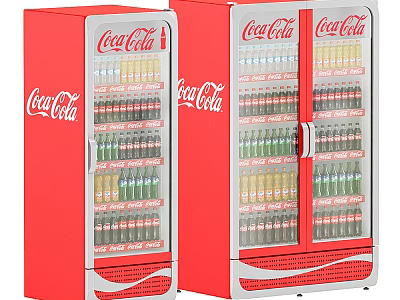 Red Coca-Cola Beverage Display Refrigerator with Glass Door and Assorted Drinks 3d model