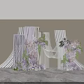 Floral Installation With Purple Pink Flowers White Drapes And Green Plants For Elegant Event Backdrop