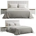 Modern Double Bed With Upholstered Headboard Light Colored Bedding And Side Nightstand 3d model