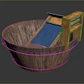 Rustic Wooden Bucket Shaped Wash Basin With Metal Hoops And Side Shelf