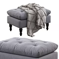Modern Gray Padded Tufted Ottoman With Wooden Legs And Cozy Blanket