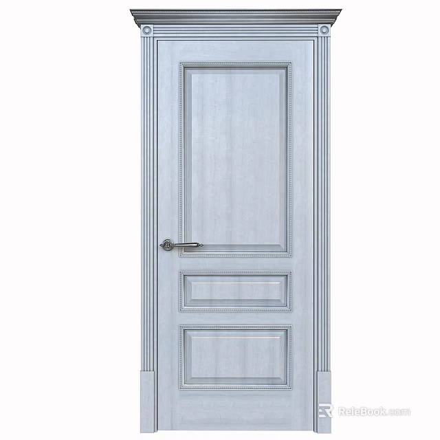 White Interior Door With Panel Design Simple Frame And Metal Doorknob 3d model