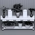 Wooden Console Table with Vases Green Plants Lantern Decor and Baskets