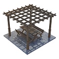 Landscape gazebo vintage pavilion outdoor dining table and chair old pavilion 3d model