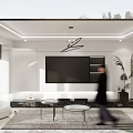 Modern Living Dining Room Interior Design With White Sofa Round Coffee Tables And Pendant Light