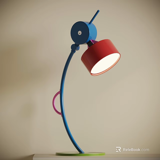 Modern Table Lamp With Blue Arm Red Lampshade And Pink Accent Design 3d model 