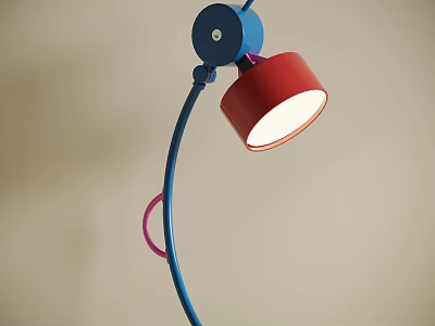 Modern Table Lamp With Blue Arm Red Lampshade And Pink Accent Design 3d model