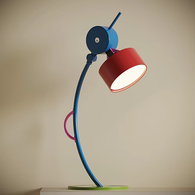 Modern Table Lamp With Blue Arm Red Lampshade And Pink Accent Design 3d model