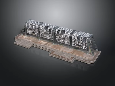 Contemporary Building Design With Metal Grid Structure Stone Platform And Open Windows 3d model