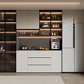 Modern Wine Cabinet Design With LED Lighting And Display Shelves For Wine Bottles And Glasses