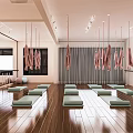 Modern Yoga Fitness Studio With Wooden Floors Yoga Mats Aerial Hammocks And Mirrors
