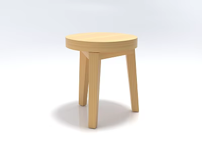 Light Wooden Stool with Round Seat and Four Legs in Minimalist Design 3d model